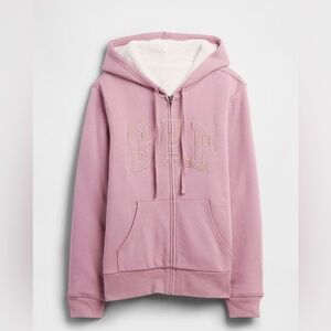 Relaxed Gap Logo Sherpa Lined Zip Hoodie in Mauve color